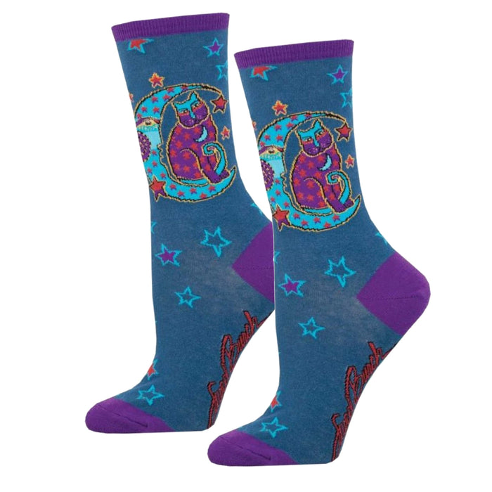 Laurel's Moonside Cat Socks - Ladies Crew