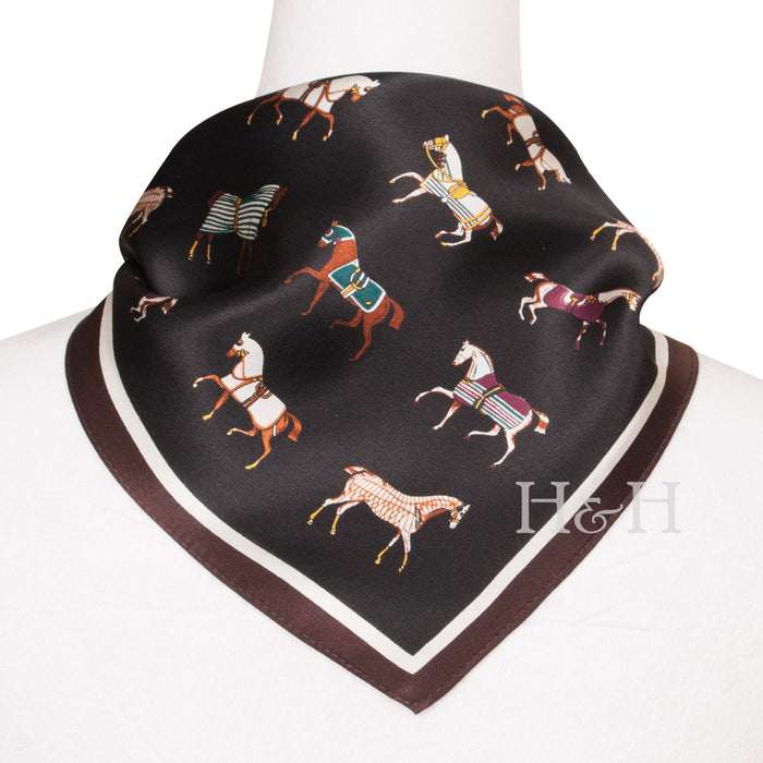 Blanketed Horse Neck Silk Scarf - Black