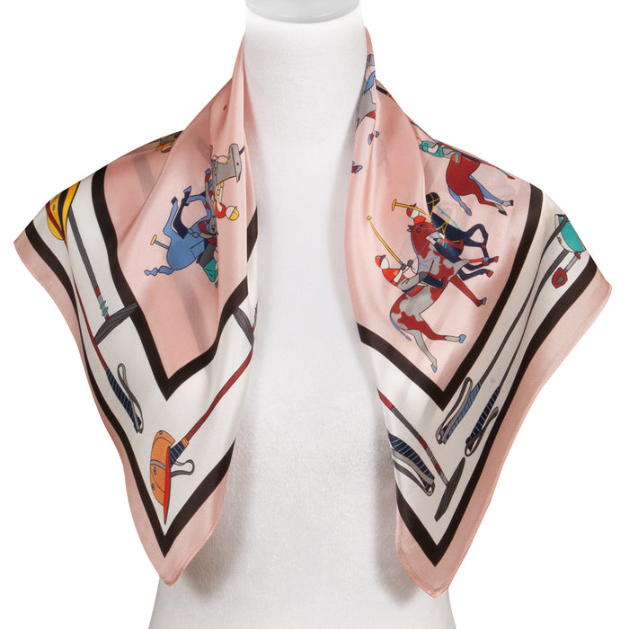Polo Match Equestrian Silk Scarf - Pink