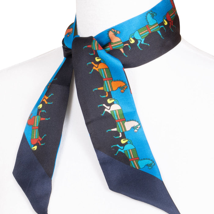 Equestrian Strut Silk Twilly - Cobalt & Navy