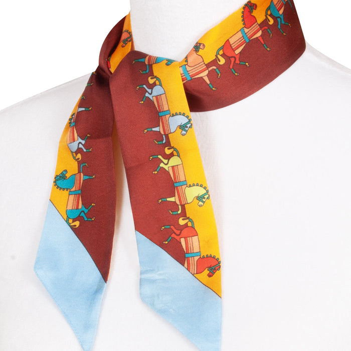 Equestrian Strut Silk Twilly - Saffron & Brown
