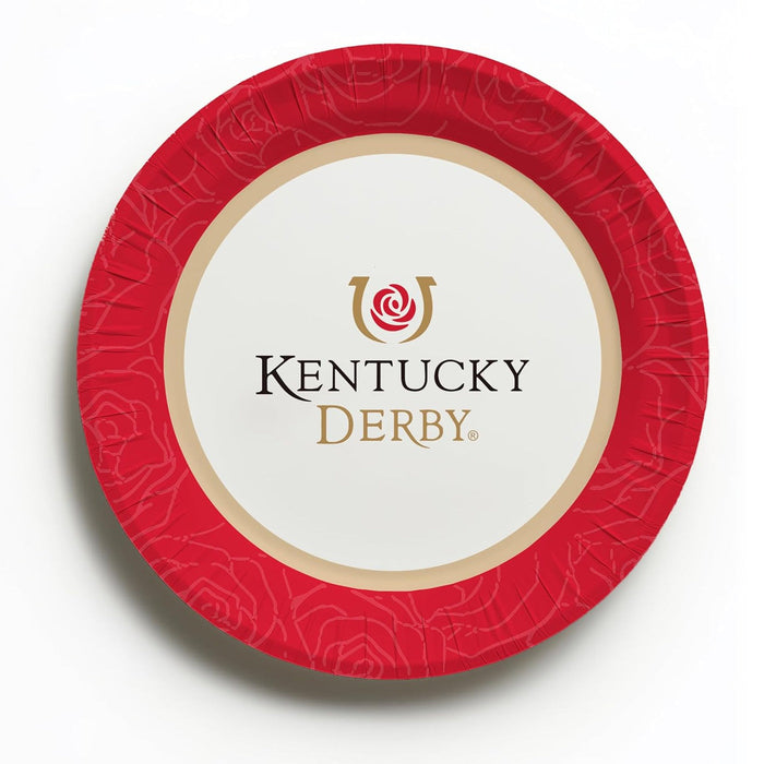 Kentucky Derby Rose Red Border Paper Plates 9" - Pkg/8