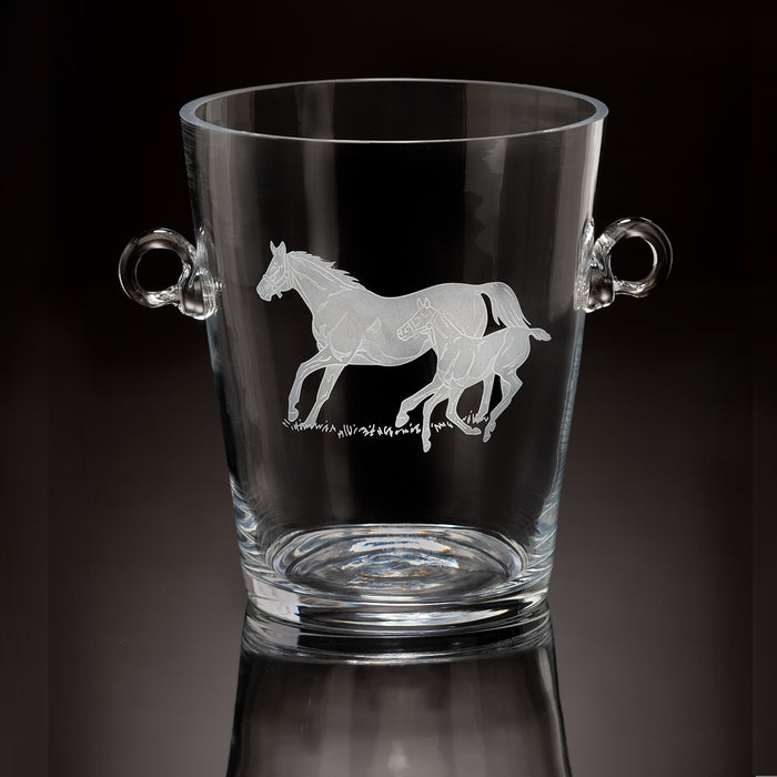 Bluegrass Horses Etched Crystal Ice Bucket by Julie Wear