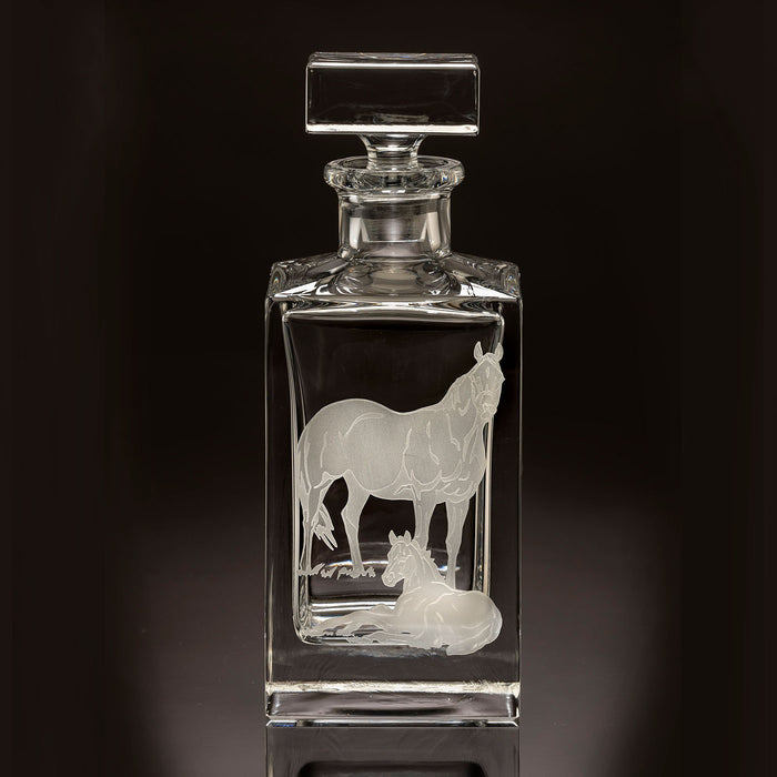 Bluegrass Horses Etched Crystal Square Decanter by Julie Wear