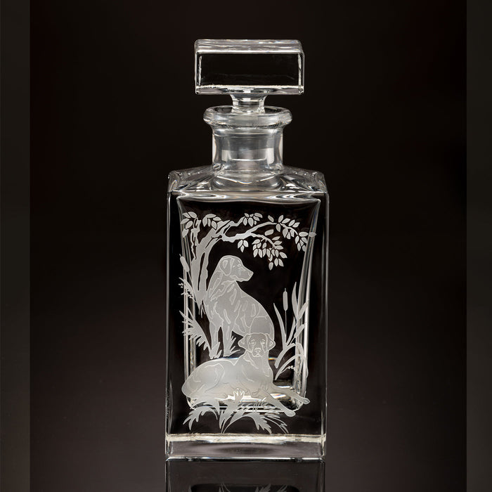 Labrador Retrievers Etched Crystal Square Decanter by Julie Wear