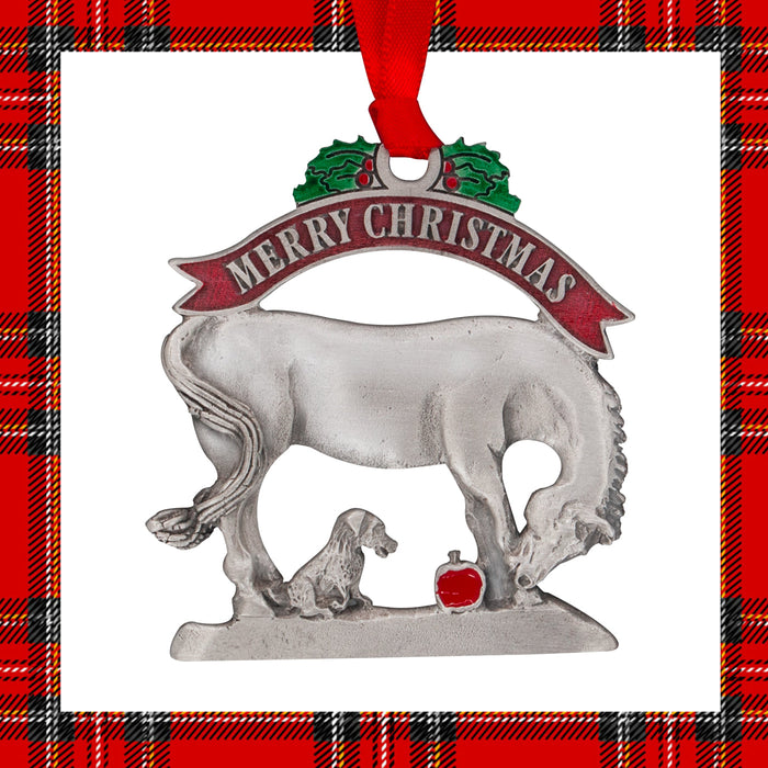 "Merry Christmas" Horse & Dog Pewter Ornament