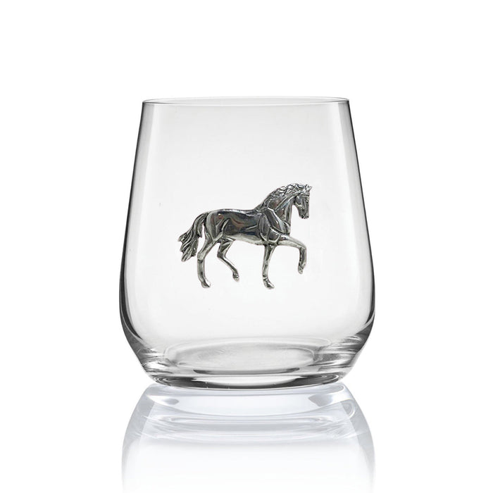 Trotting Horse Stemless Wine Glass - Glass & Pewter