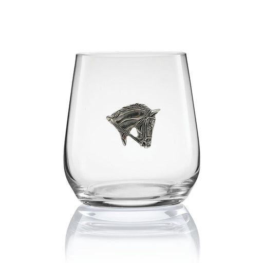 Bridled Horse Stemless Wine Glass  - Glass & Pewter