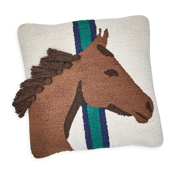 Horse Country Hooked Punch Embroidered Tasseled Equestrian Pillows - Set of 2