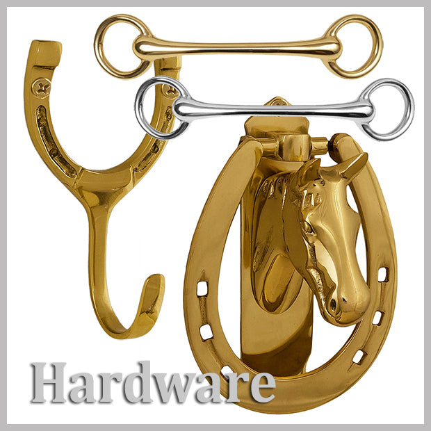 Create the perfect equestrian home and stable with solid brass hardware. Horse themed door knockers, hooks and pulls. Fox themed hooks, cabinet pulls and door knockers.