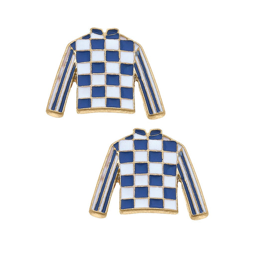Secretariat Racing Silks Enamel Stud Earrings - Blue & White