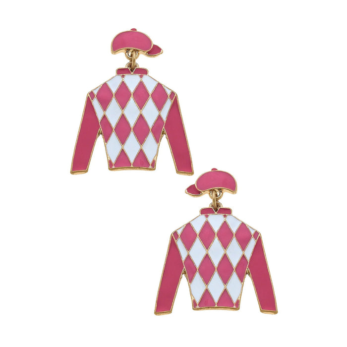 Timberlake Racing Silks Enamel Drop Earrings - Pink & White