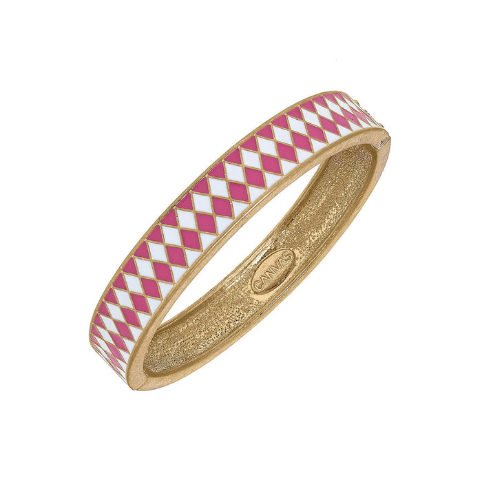 Timberlake Racing Silks Enamel Hinged Bangle - Pink & White