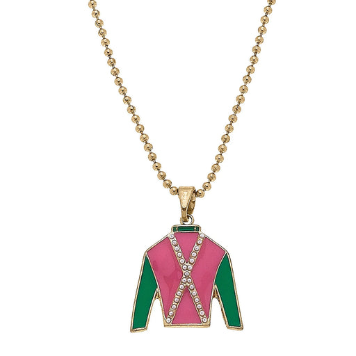 Justify Racing Silks Enamel Pendant Necklace - Pink & Green