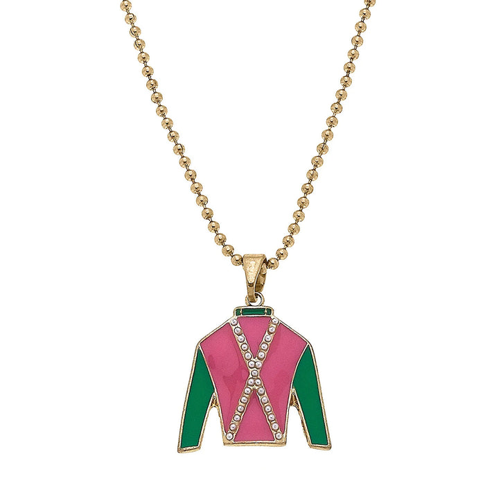 Justify Racing Silks Enamel Pendant Necklace - Pink & Green