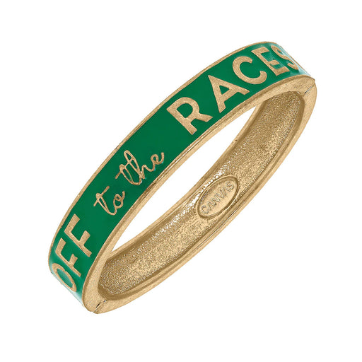 Off To The Races Enamel Hinged Bangle - Racing Green