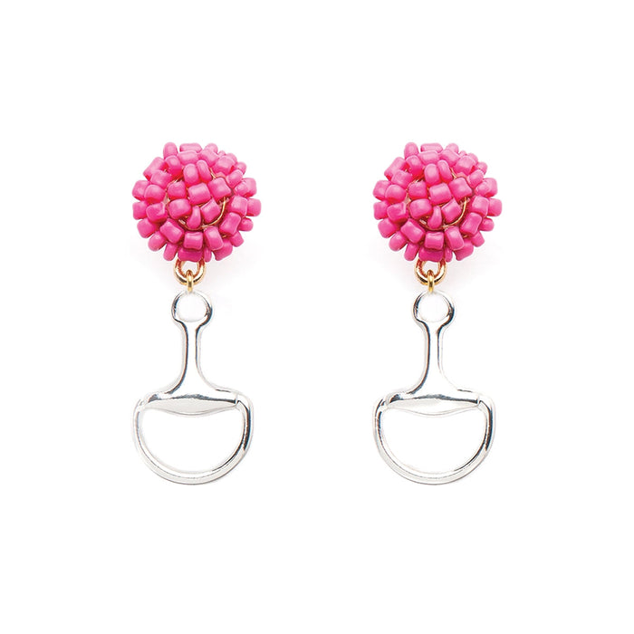 Equestrian Bit Earrings Silver - Pink Beads