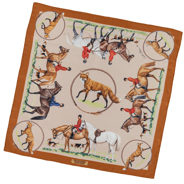 Outfoxed Equestrian Silk Scarf by Julie Wear - Tan