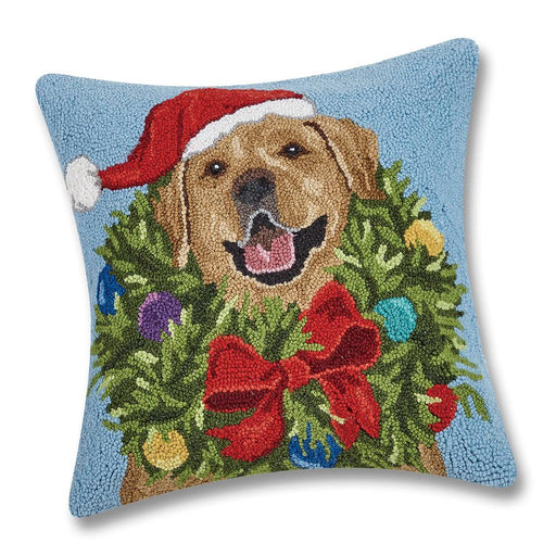 Christmas Yellow Labrador Hooked Dog Pillow