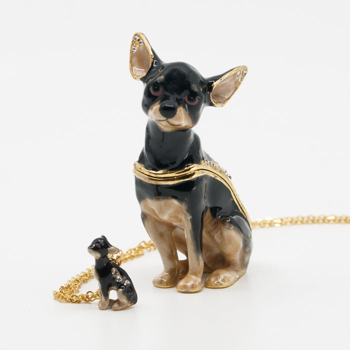 Chihuahua Black & Tan Figurine Treasure Box