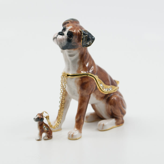 Curious Boxer Figurine Dog Treasure Box