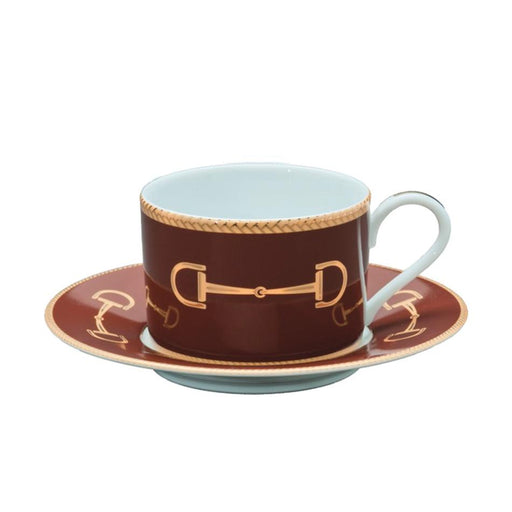 Cheval Chestnut Brown Cup & Saucer - Julie Wear Equestrian Tableware