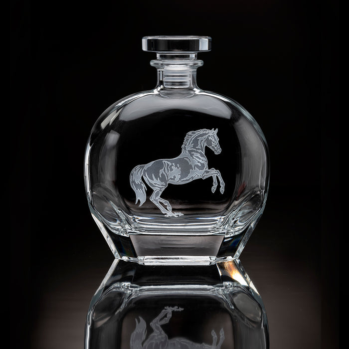Rearing Horse Etched Crystal Round Decanter by Julie Wear