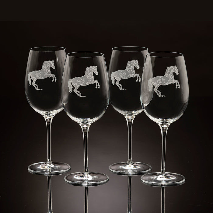 Rearing Horse Etched Wine Glasses (set of 4)