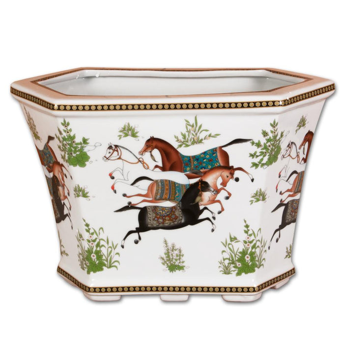 Dancing Horses Porcelain Planter - Cachepot