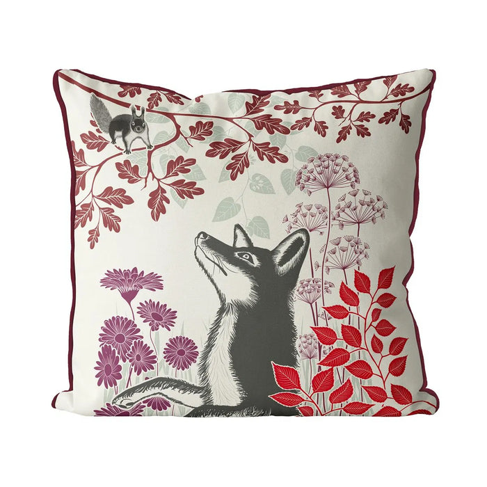 Country Lane Fox Pillow Visiting - Ruby Red 18"x18"