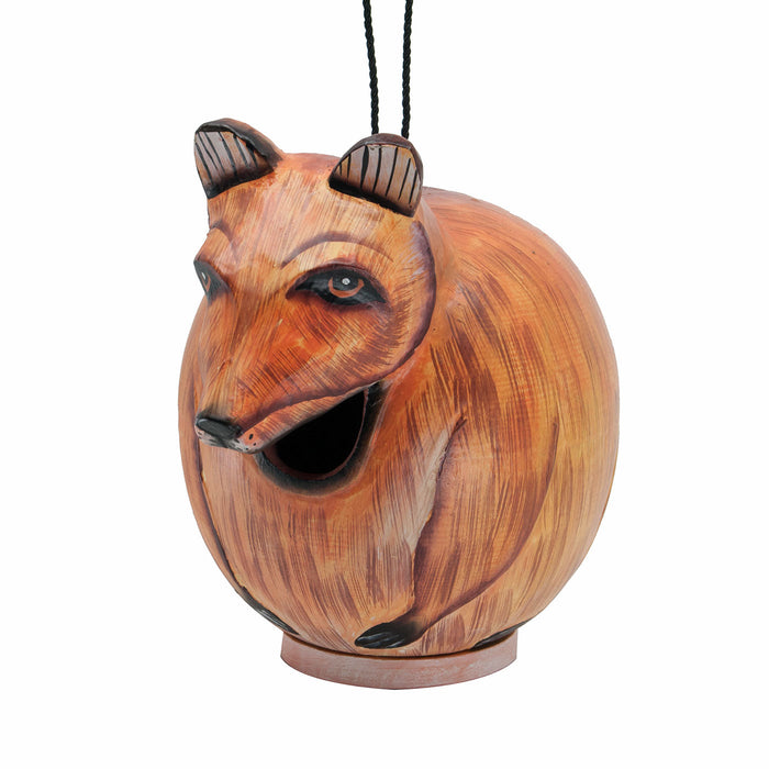 Fox Hand-Carved Garden Birdhouse