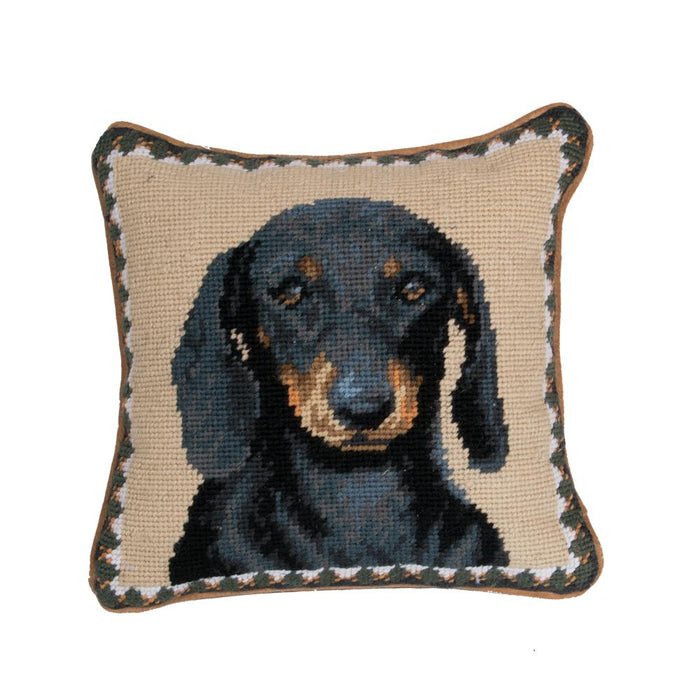 Black Dachshund Needlepoint Dog Pillow