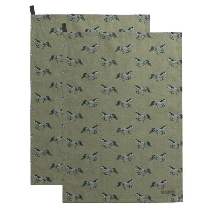 Galloping Grey Horses Cotton Tea Towels - Set of 2 - by Sophie Allport