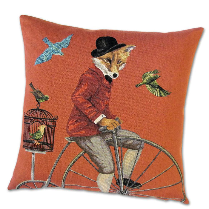 Fox on a High-Wheel Tapestry Pillow