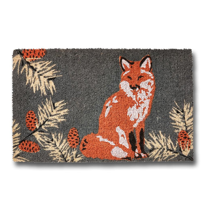 Red Fox & Pinecones Coir Door Mat