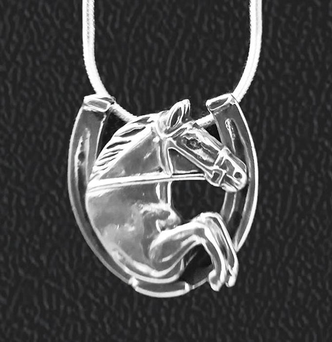 Hunter Jumper in Horseshoe Sterling Pendant by Jane Heart