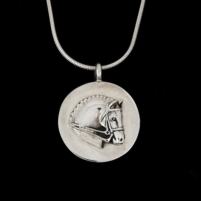 Dressage Sterling Silver Disc Pendant Necklace