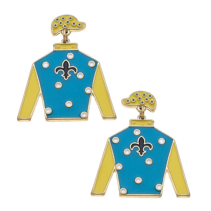 Jockey Silks Enamel Earrings - Blue & Yellow