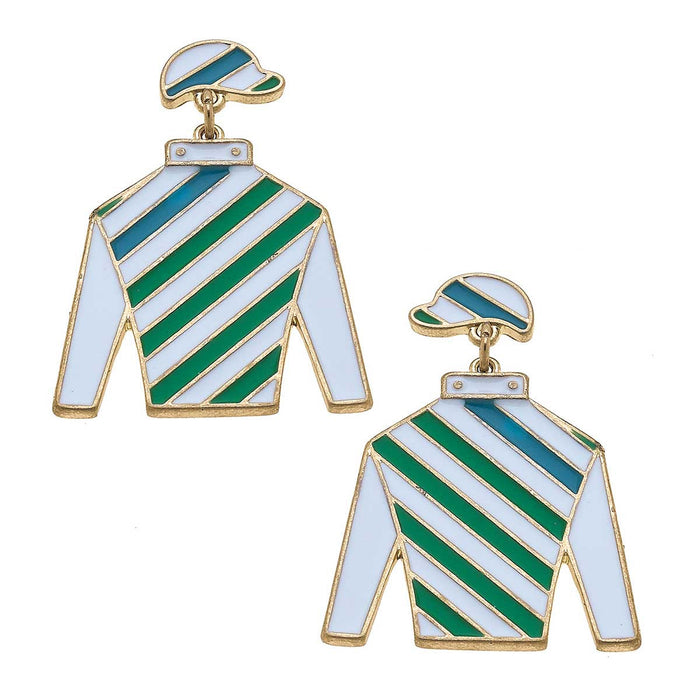 Jockey Silks Enamel Earrings - Green & Blue