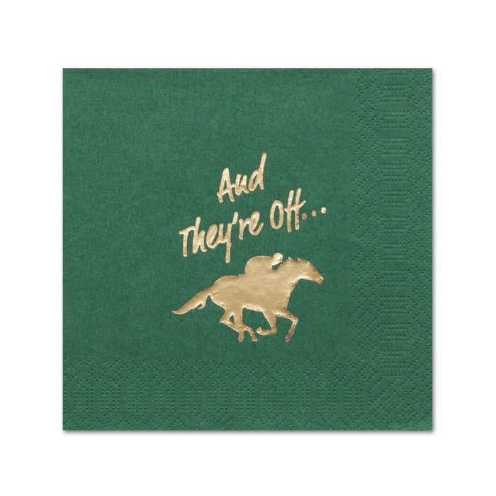 And They're Off Racehorse Green Beverage Napkins - Foil Hot Stamped