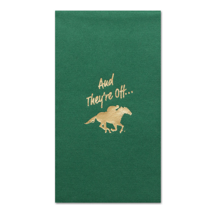And They're Off Racehorse Green Paper Linen Guest Towels - Foil Hot Stamped