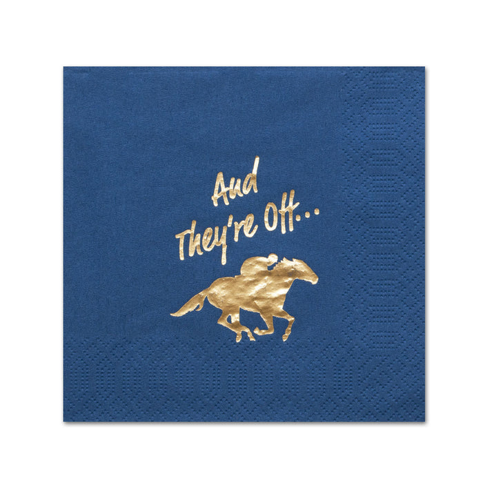 And They're Off Racehorse Navy Beverage Napkins - Foil Hot Stamped