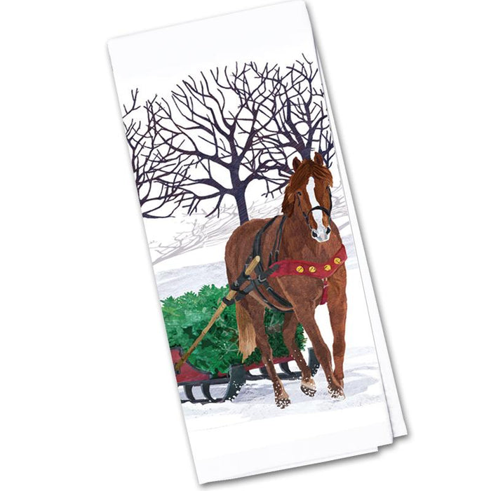 Horse Sleigh Cotton Kitchen Towel