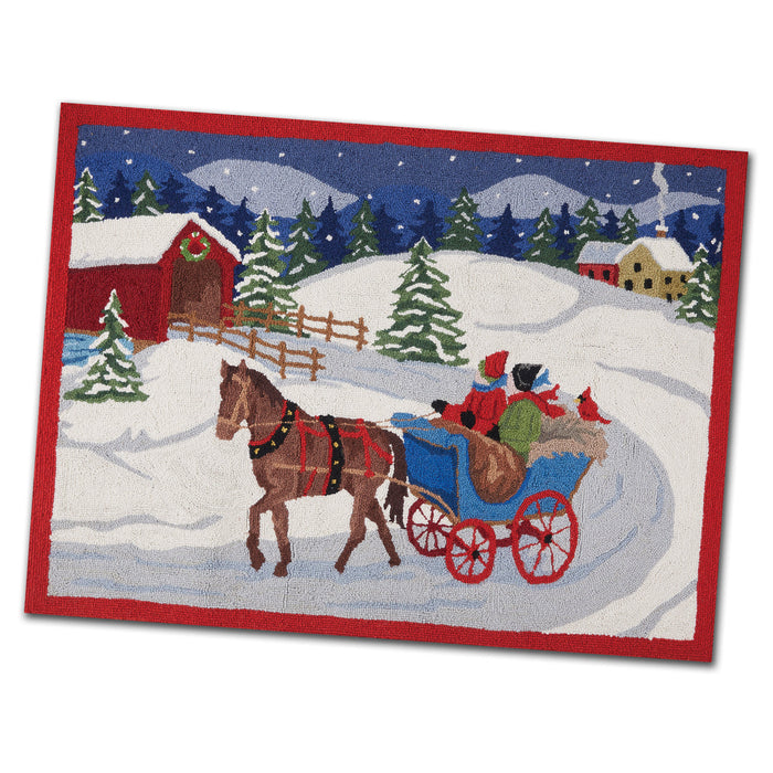 Snowy Winters Drive Equestrian Wool Rug