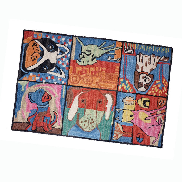 Urban Patch Dogs Wool Hooked Rug 2' x 3'