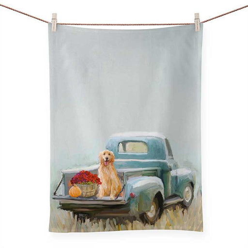 Golden Retriever in Pickup Truck Tea Towel