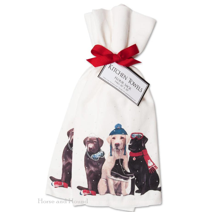 Labrador's Winter Skating Party Kitchen Towels - Set of 2