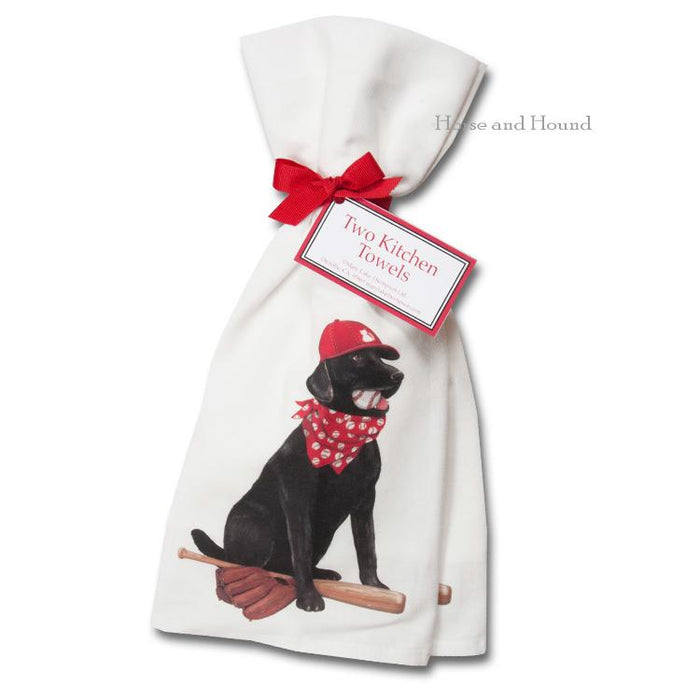 Black Lab Baseball Player Kitchen Towels - Set of 2