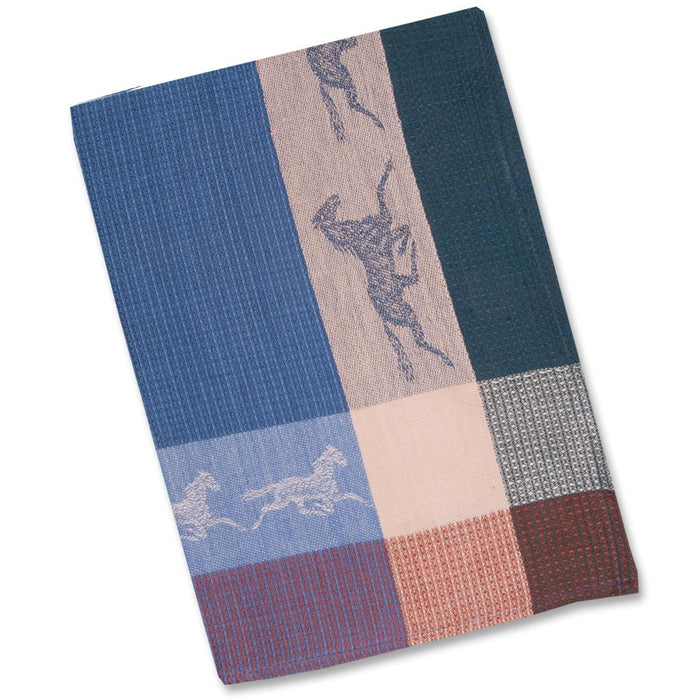 Trotting Horse Blue Waffle Weave Kitchen Towel