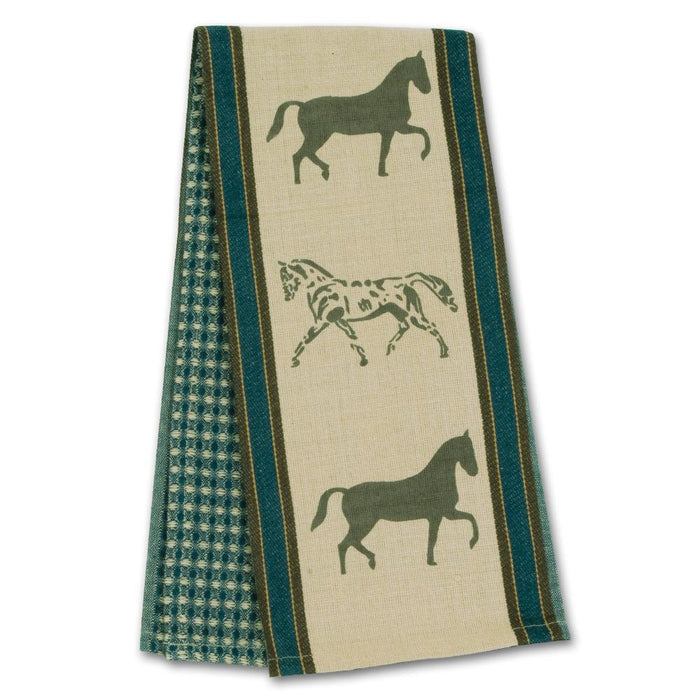 Show Horses Blue Waffle Weave Kitchen Towel